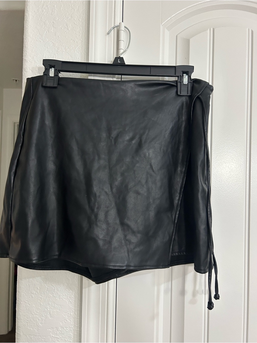 Ci Sono Black Faux Leather Wrap Skort with Side Tie